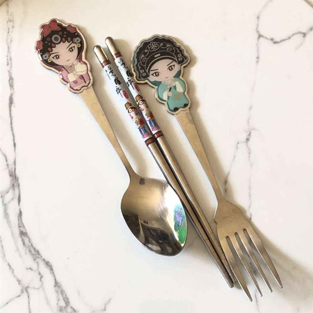 Fork Spoon 2 Chinese Chopsticks Set Reusable
